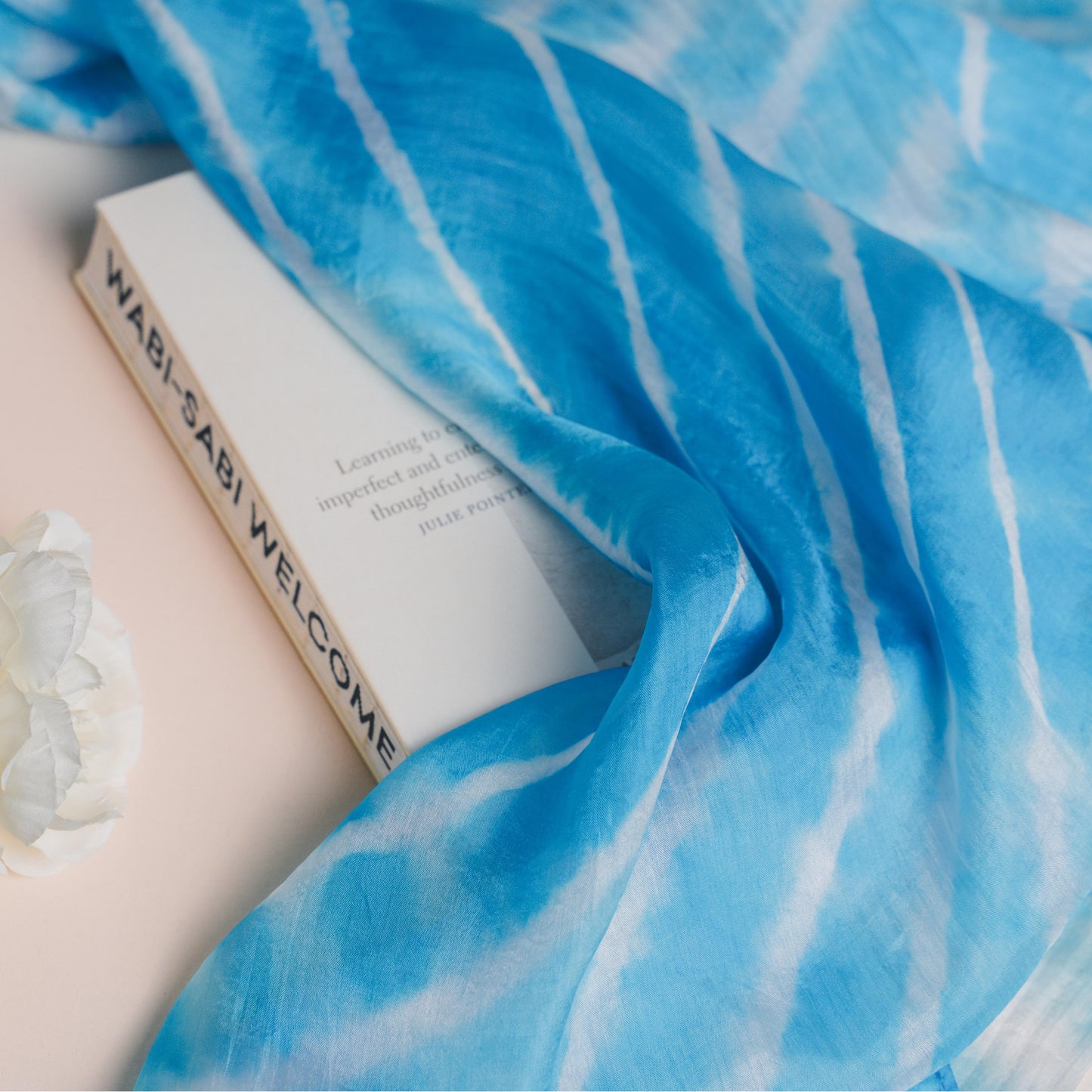 Turquoise Blue Marble Silk Habotai Scarf- Hand Tie Dyed Luxury from Vietnam