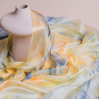 Stripe White Blue Silk Habotai Scarf