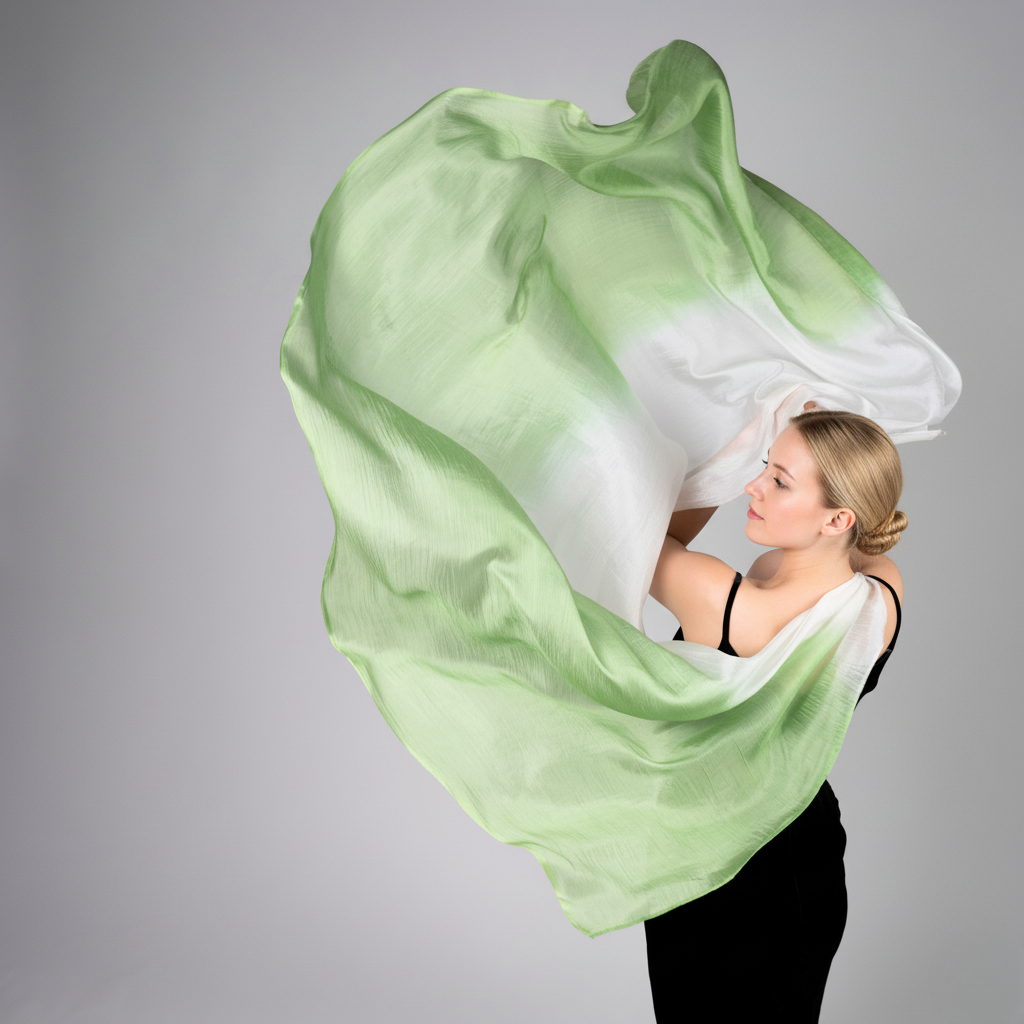Hand-Dyed Mulberry Silk Scarf – Green & White Ombre | Lightweight Sheer Shawl | Luxury Gift for Women