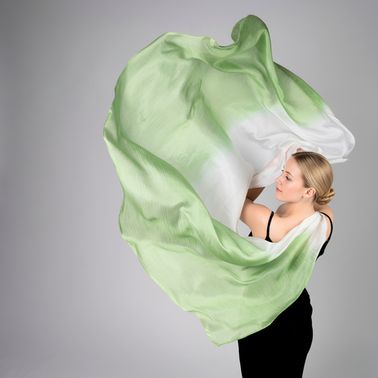 Hand-Dyed Mulberry Silk Scarf – Green & White Ombre | Lightweight Sheer Shawl | Luxury Gift for Women