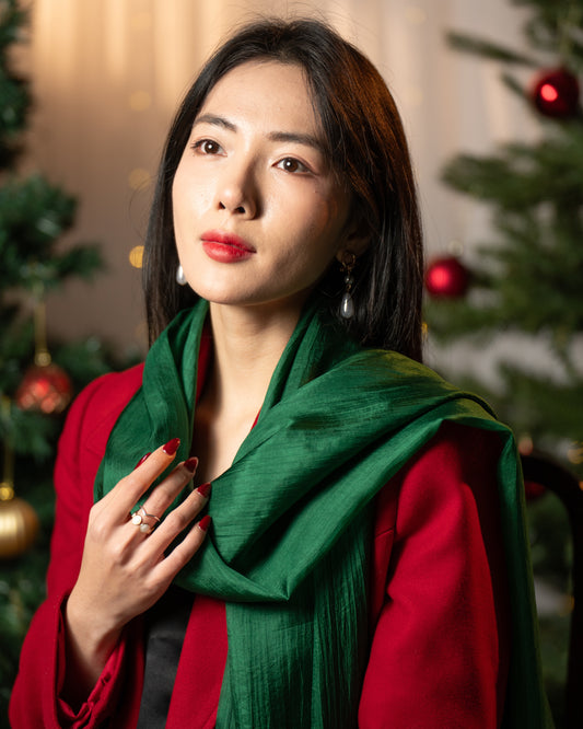 Emerald Green Silk Scarf – 100% Mulberry Silk Wrap | Lightweight Sheer Shawl | Luxury Evening & Wedding Accessory