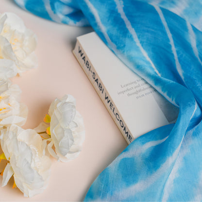 Turquoise Blue Marble Silk Habotai Scarf- Hand Tie Dyed Luxury from Vietnam