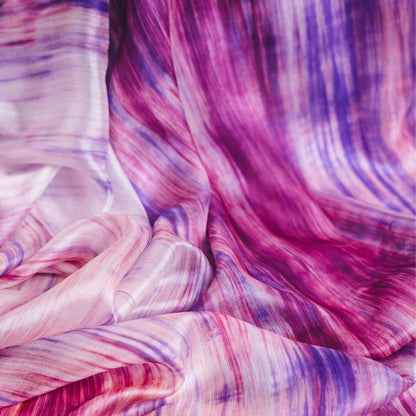 Purple and pink brushstroke hand-dyed silk scarf styled flat, a luxury silk gift