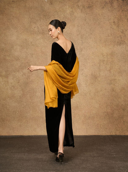 Gold Silk Scarf – Hand-Dyed Mulberry Silk, Wedding & Eid Evening Wrap