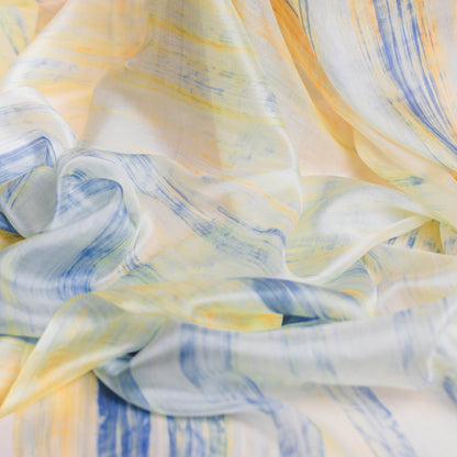 Stripe White Blue Silk Habotai Scarf