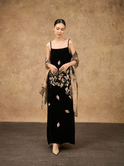 Copper & Black Shibori Silk Scarf – Hand-Dyed Mulberry Silk, Autumn Evening & Theatre Wrap