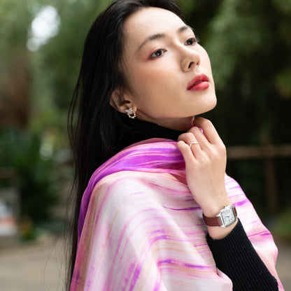 Hand-Dyed Pink & Violet Mulberry Silk Scarf – Naturally Dyed Habotai Silk, Lightweight & Luxurious Gift
