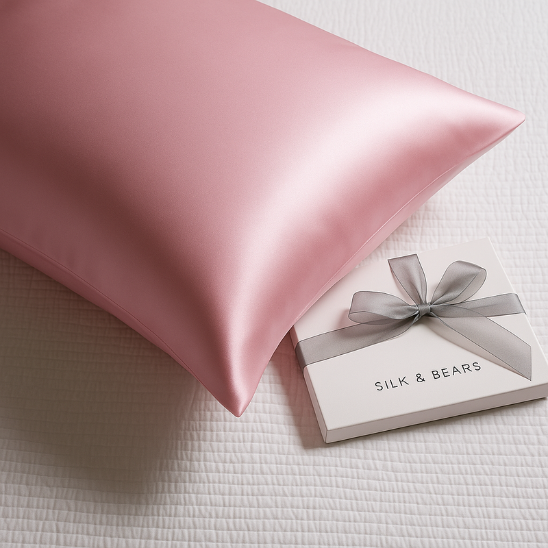 Mulberry silk pillowcase styled on bed