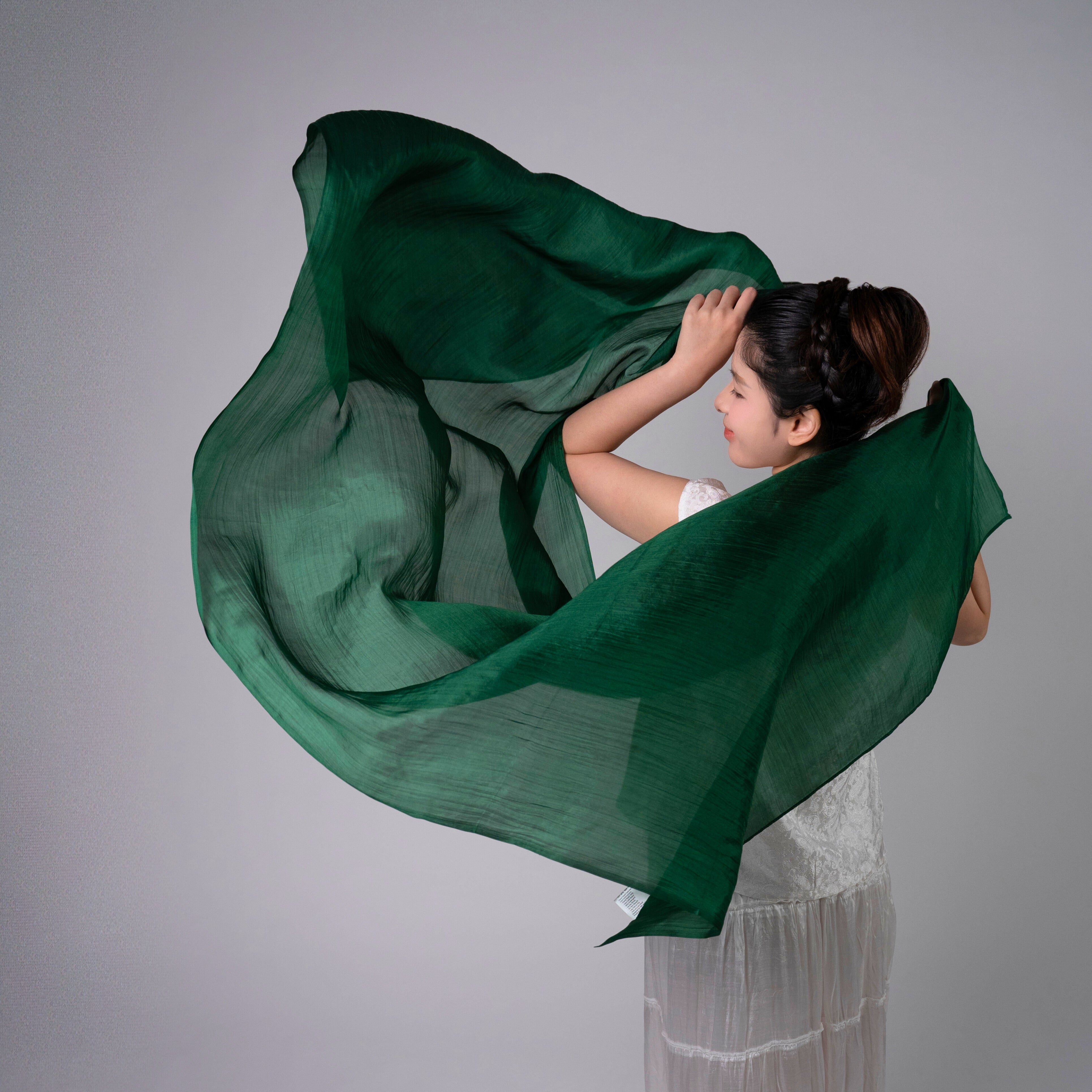Forest Green Silk Scarf – Hand-Dyed Mulberry Silk, Eid & Evening