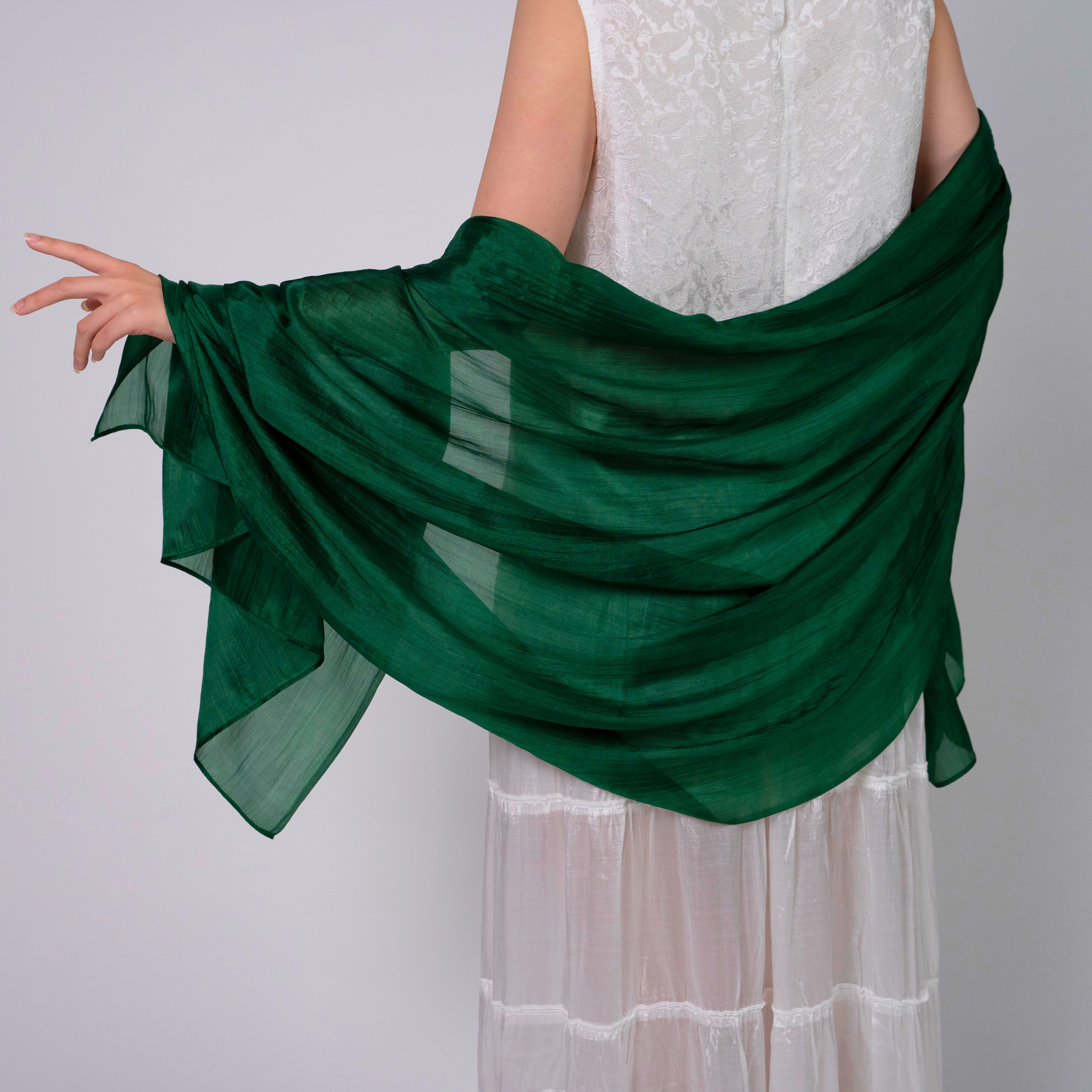 Forest Green Silk Scarf – Hand-Dyed Mulberry Silk, Eid & Evening