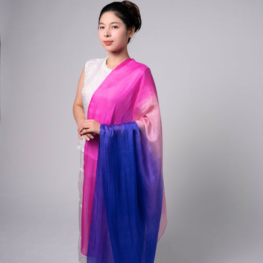 Luxury Silk Ombre Scarf - Fuchsia to Royal Blue