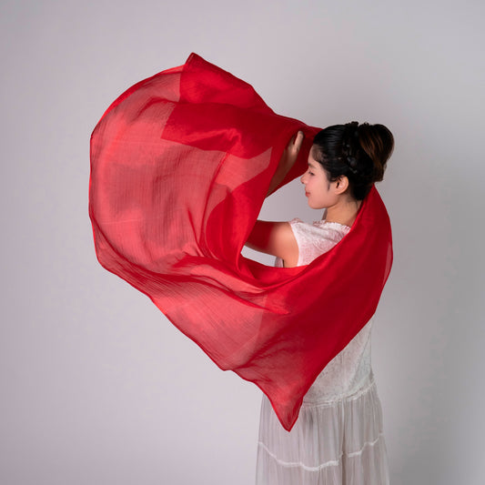 Bright Red hand-dyed mulberry silk scarf — Silk & Bears luxury handcrafted silk shawl wrap