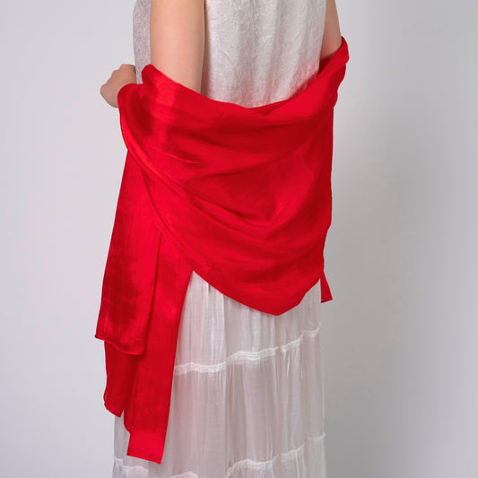 Model wearing  hand-dyed silk scarf draped over shoulders — Silk & Bears