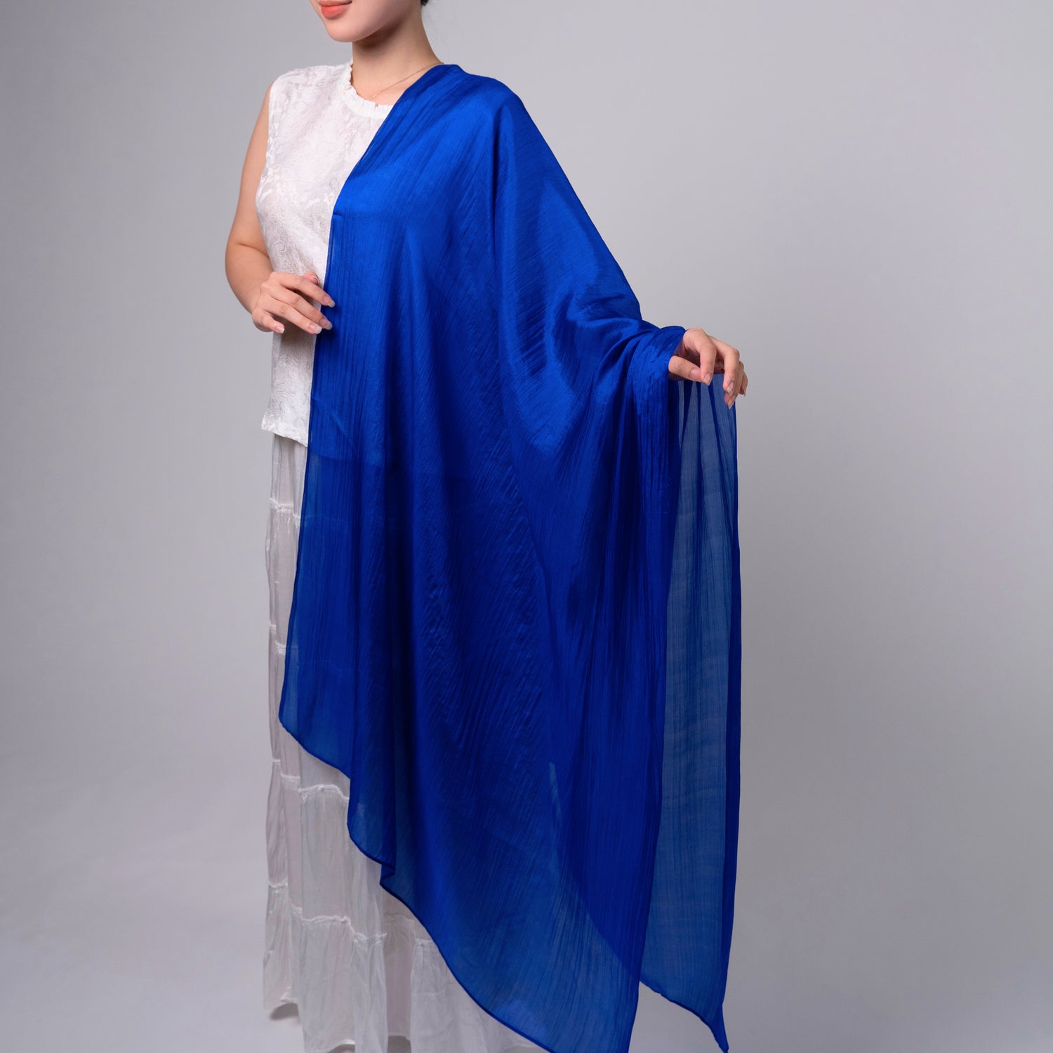 Royal blue hand-dyed mulberry silk scarf by Silk & Bears, made in Vietnam
