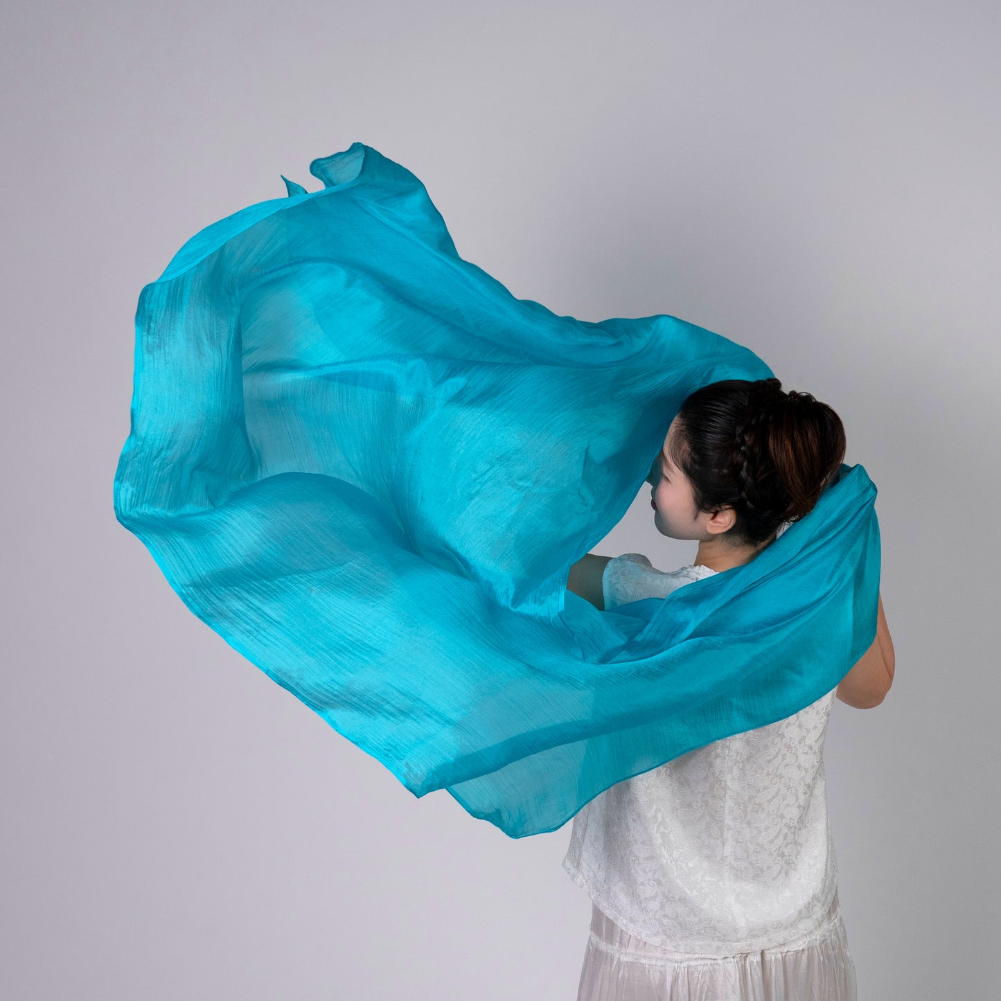 Turquoise Blue Mulberry Silk Scarf – Handmade Lightweight Shawl