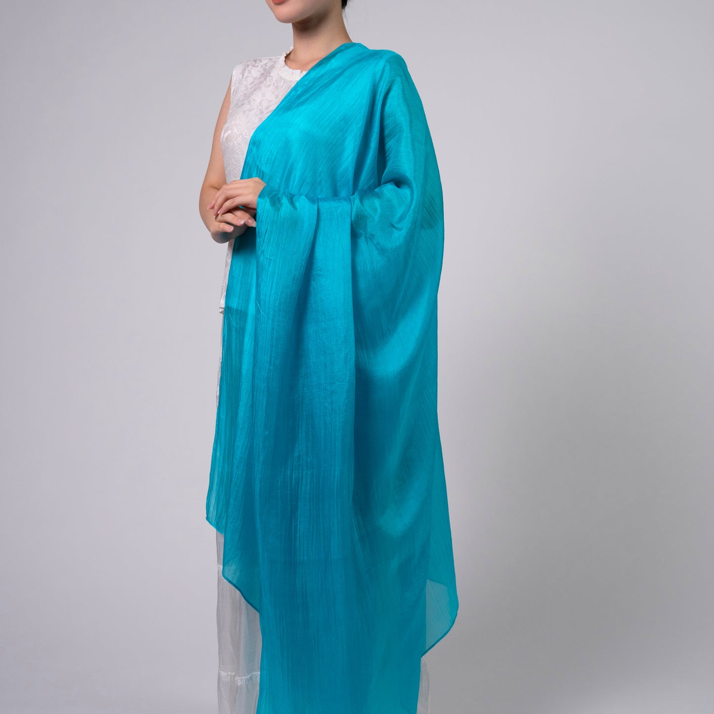 Turquoise Blue Mulberry Silk Scarf – Handmade Lightweight Shawl