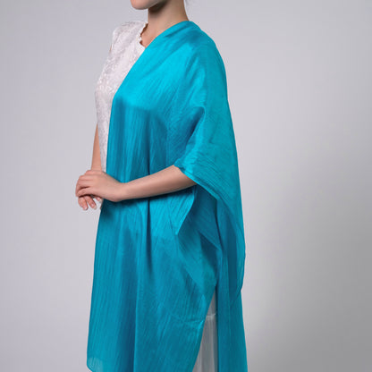 Turquoise Blue Mulberry Silk Scarf – Handmade Lightweight Shawl