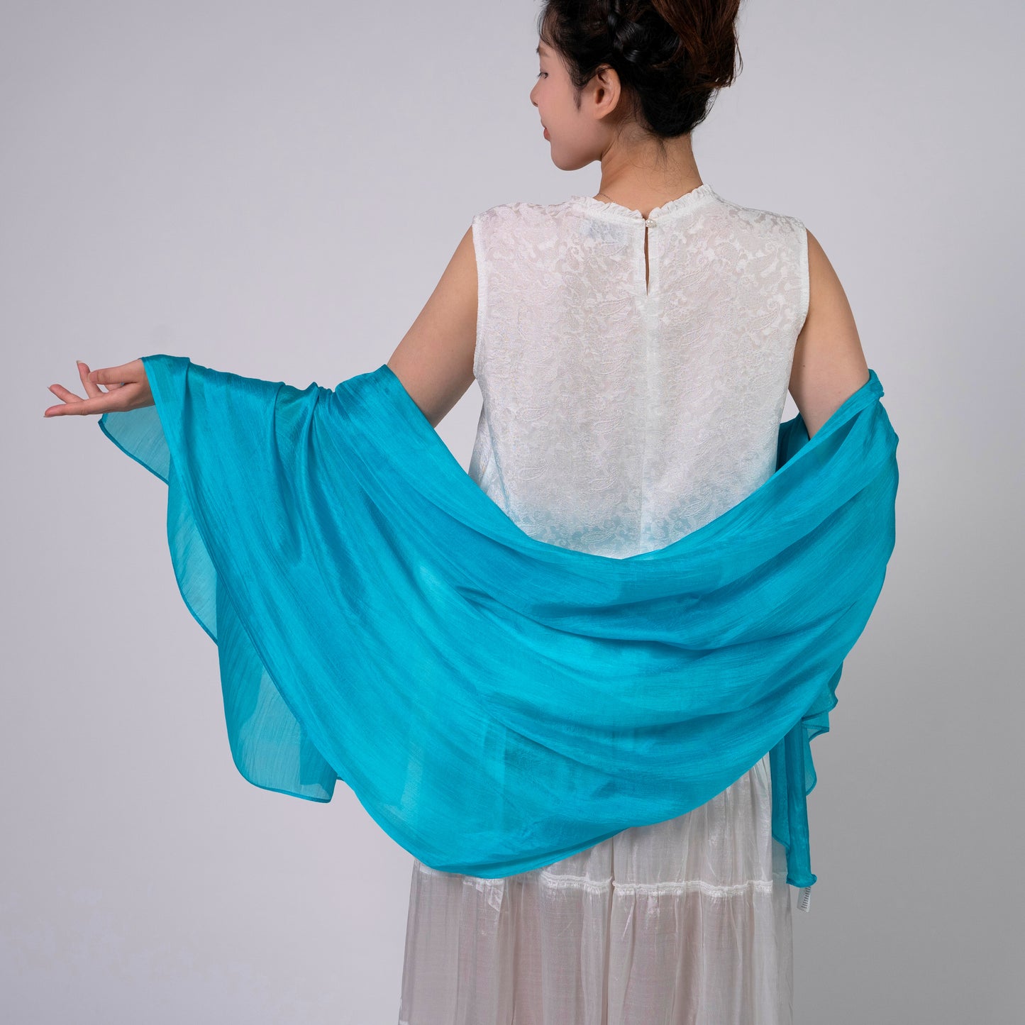 Turquoise Blue Mulberry Silk Scarf – Handmade Lightweight Shawl