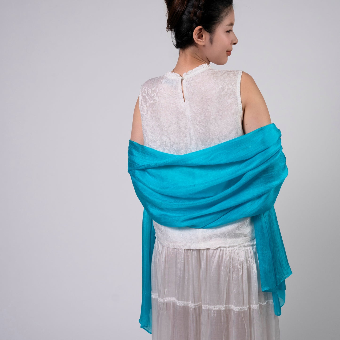 Turquoise Blue Mulberry Silk Scarf – Handmade Lightweight Shawl