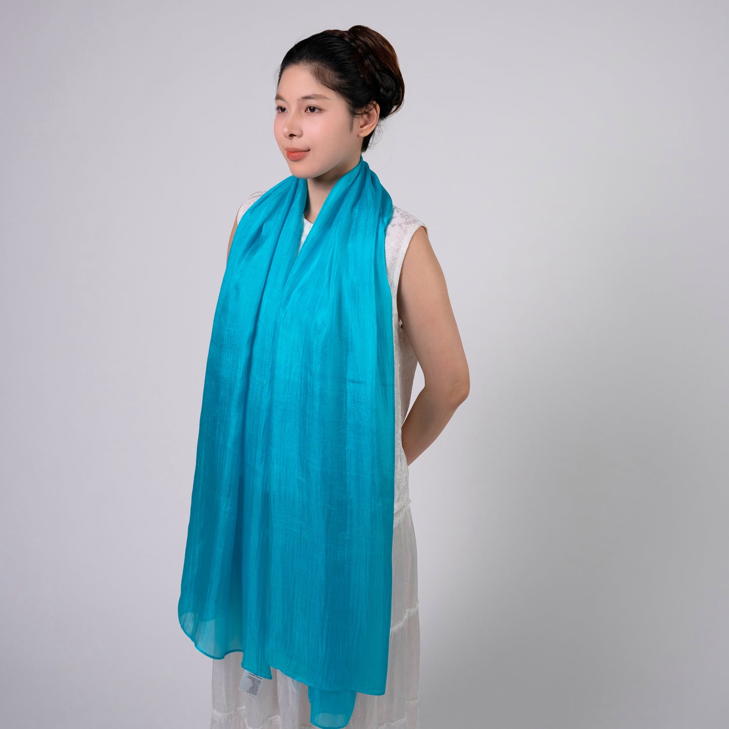 Turquoise Blue Mulberry Silk Scarf – Handmade Lightweight Shawl
