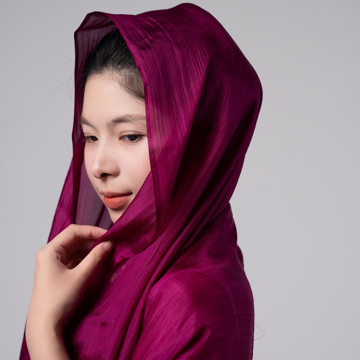 Plum magenta hand-dyed mulberry silk scarf by Silk & Bears, made in Vietnam