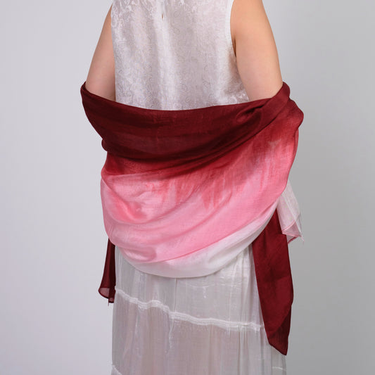 Luxury Ombre Burgundy Silk Scarf – Hand-Dyed Mulberry Silk Wrap | Elegant Wedding & Evening Shawl