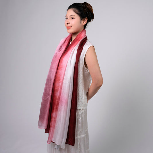 Luxury Ombre Burgundy Silk Scarf – Hand-Dyed Mulberry Silk Wrap | Elegant Wedding & Evening Shawl