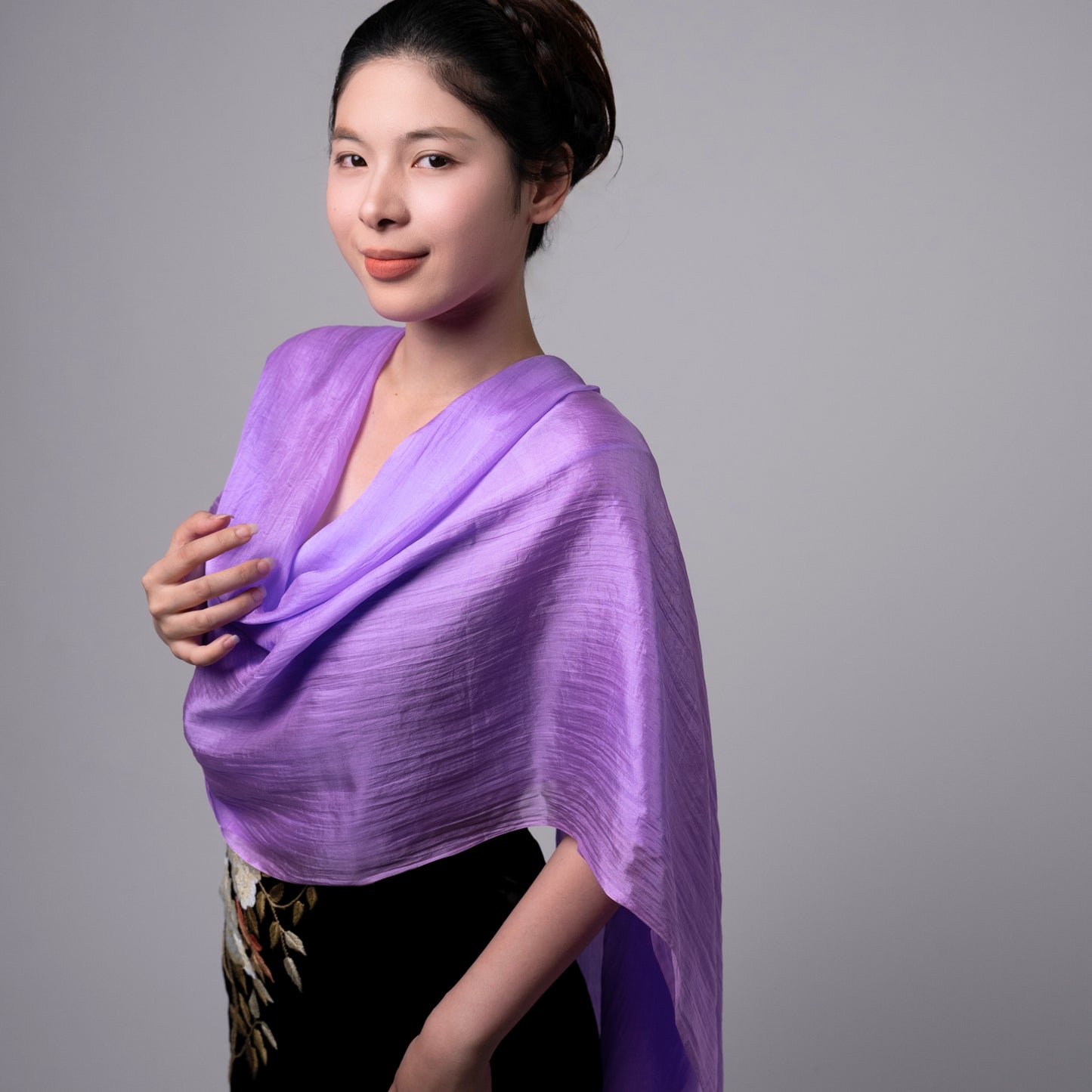 Lilac Mulberry Silk Scarf – Luxury Hand-Dyed Shawl | Sheer Lightweight Wrap | Elegant Gift for Her