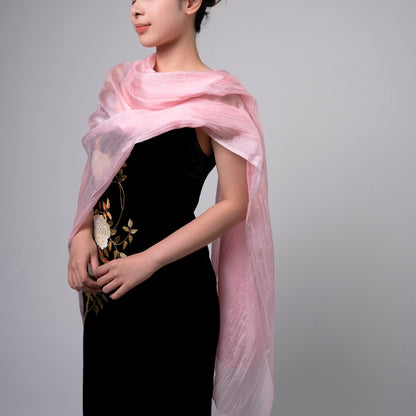 Hand-Dyed Mulberry Silk Scarf – Light Pink | Elegant Sheer Shawl & Wrap | Luxury Gift for Women