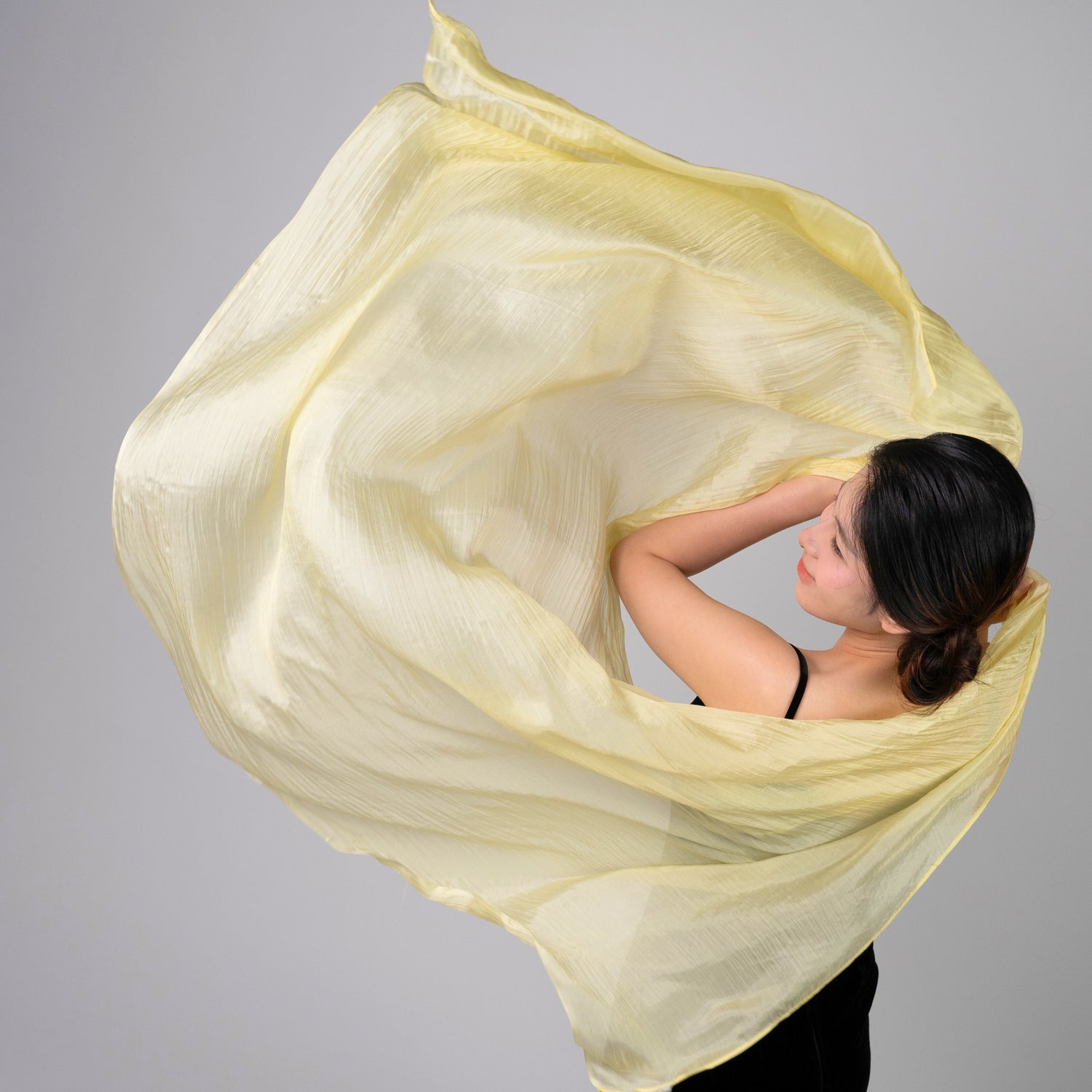 Golden yellow hand-dyed mulberry silk scarf by Silk & Bears, made in Vietnam