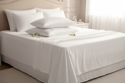 Pearl white mulberry silk pillowcase, showing the envelope closure