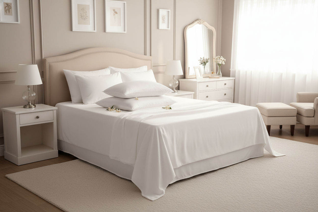 Close-up of the pearl white 25 momme mulberry silk pillowcase fabric