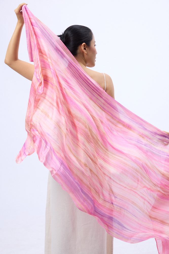 Hand-Dyed Pink & Violet Mulberry Silk Scarf – Naturally Dyed Habotai Silk, Lightweight & Luxurious Gift