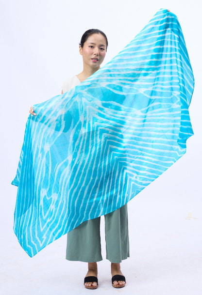 Turquoise Blue Marble Silk Habotai Scarf- Hand Tie Dyed Luxury from Vietnam