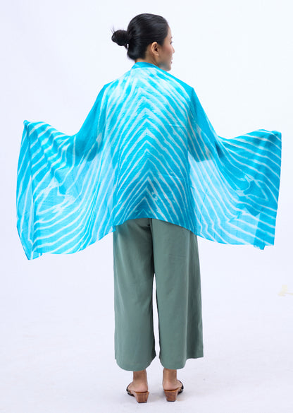 Turquoise Blue Marble Silk Habotai Scarf- Hand Tie Dyed Luxury from Vietnam