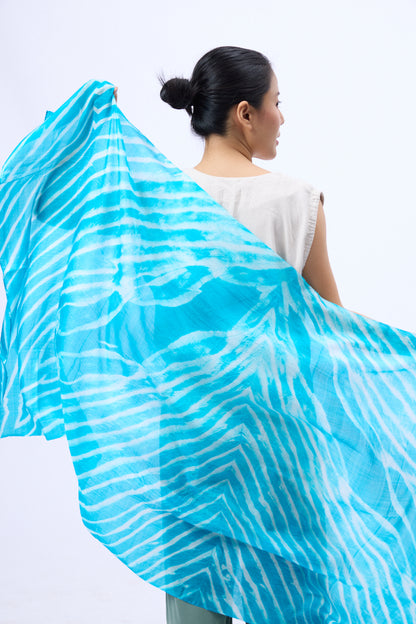 Turquoise Blue Marble Silk Habotai Scarf- Hand Tie Dyed Luxury from Vietnam