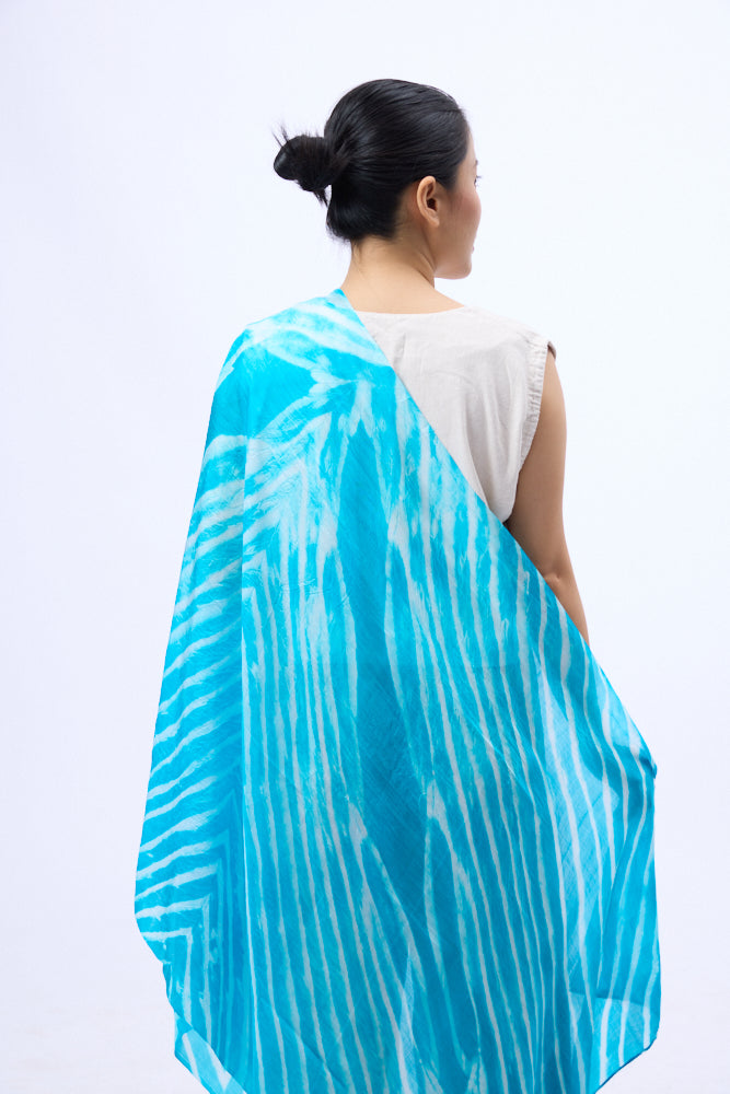 Turquoise Blue Marble Silk Habotai Scarf- Hand Tie Dyed Luxury from Vietnam