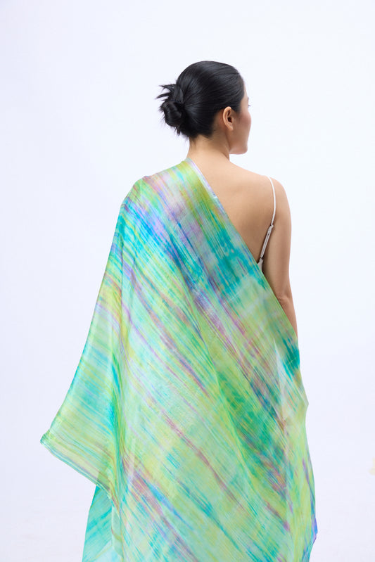 Stripe Rainbow Green Silk Habotai Scarf- Hand Dyed Luxury from Vietnam