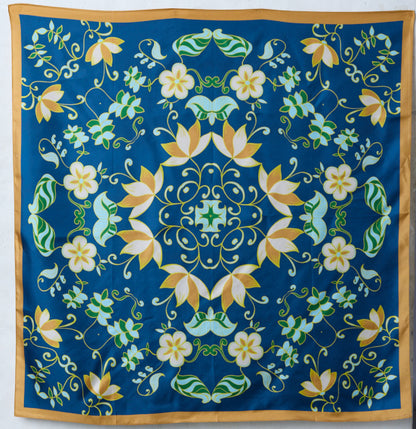 Elegant Navy Lotus Twill Silk Scarf – Refined, Stylish, and Timeless