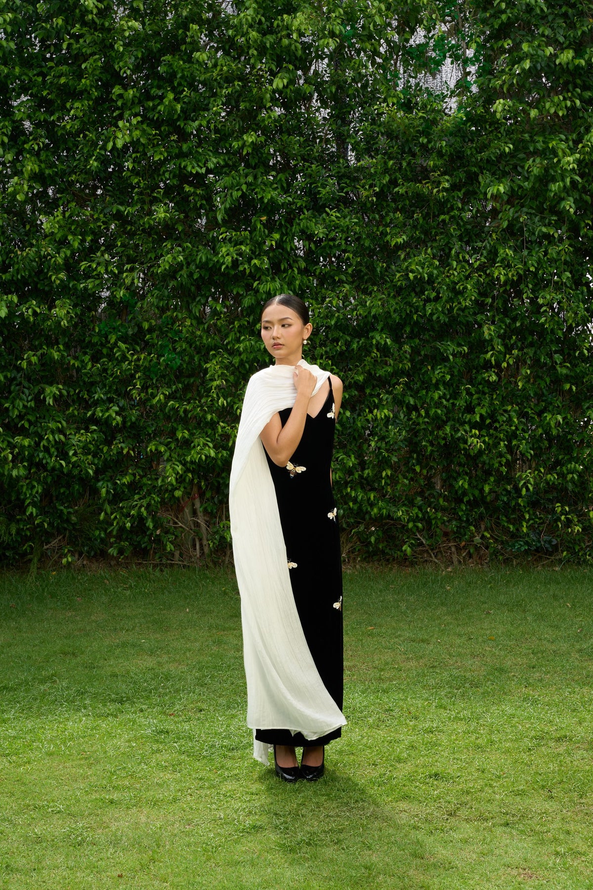 Silk & Bears pearl white silk bridal shawl — 85×300cm hand-dyed mulberry silk, as seen in British Vogue and Tatler