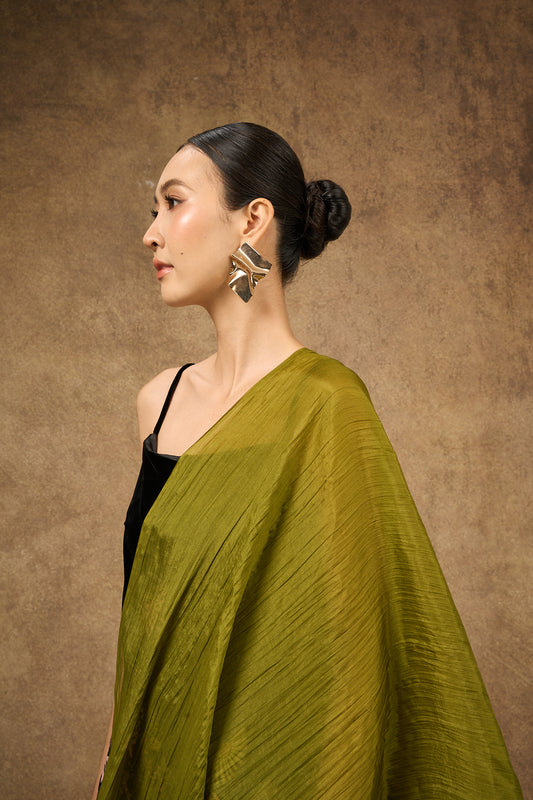 Olive green hand-dyed mulberry silk scarf by Silk & Bears, made in Vietnam
