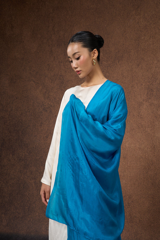 Teal Blue hand-dyed mulberry silk scarf — Silk & Bears luxury handcrafted silk shawl wrap