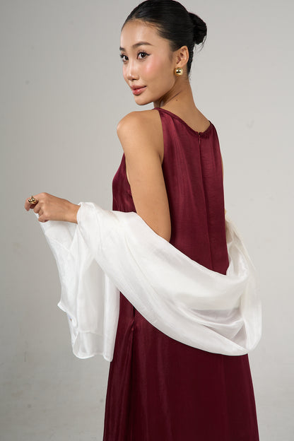 Pearl white silk scarf worn as a flowing shawl, hand-dyed mulberry silk