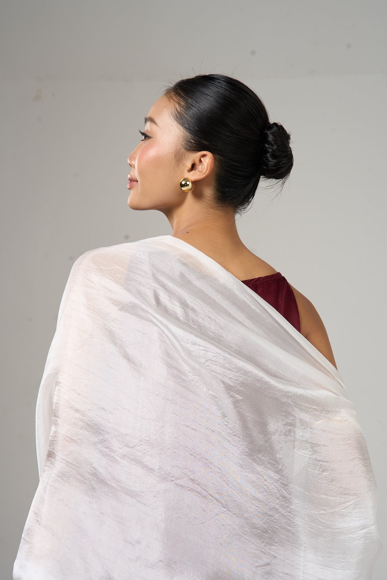 Pearl white hand-dyed mulberry silk scarf styled flat, a luxury silk gift