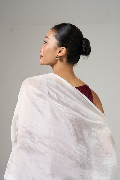 Pearl white hand-dyed mulberry silk scarf styled flat, a luxury silk gift