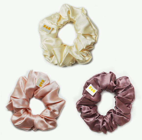 Set of 3 Large Silk Satin Scrunchies (Mixed Colour)
