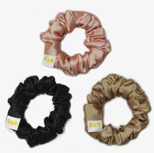Set of 3 Medium Silk Satin Scrunchies (Mixed Colour)