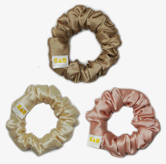Set of 3 Medium Silk Satin Scrunchies (Mixed Colour)
