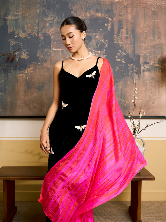 Hot Pink Brushstroke Silk Scarf – Hand-Dyed Mulberry Silk Shawl, Lightweight Elegant Wrap