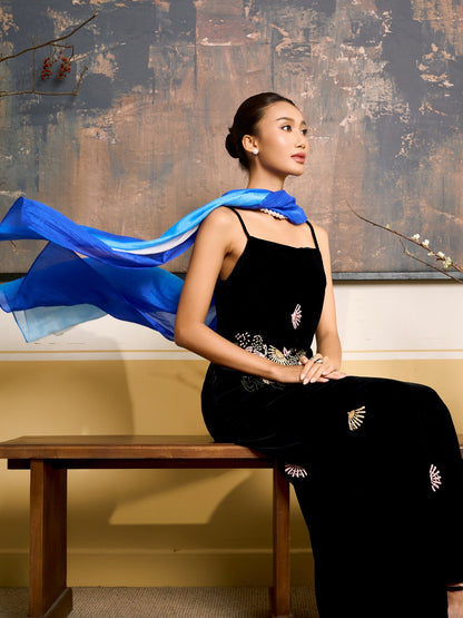 Royal blue ombre hand-dyed silk scarf, made in Vietnam by Silk & Bears